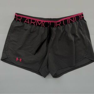 Under Armour Women's Light Grey Athletic Shorts with drawstring waist large